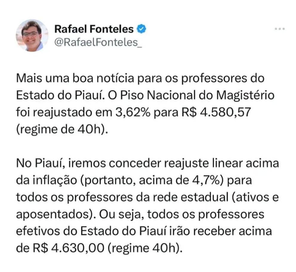 Rafael Fonteles anuncia reajuste salarial acima da inflação para professores da rede estadual